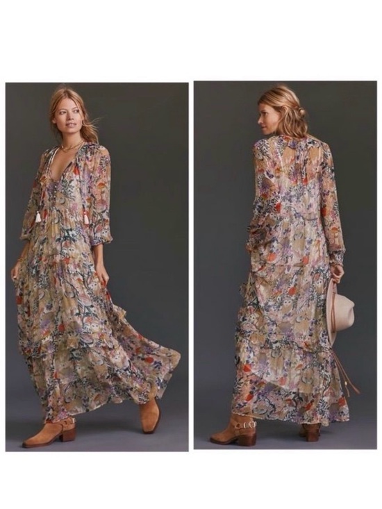 Anthropologie Dresses & Skirts - Anthropologie Marais Woodland Owl Floral Tiered Maxi Dress Small Boho